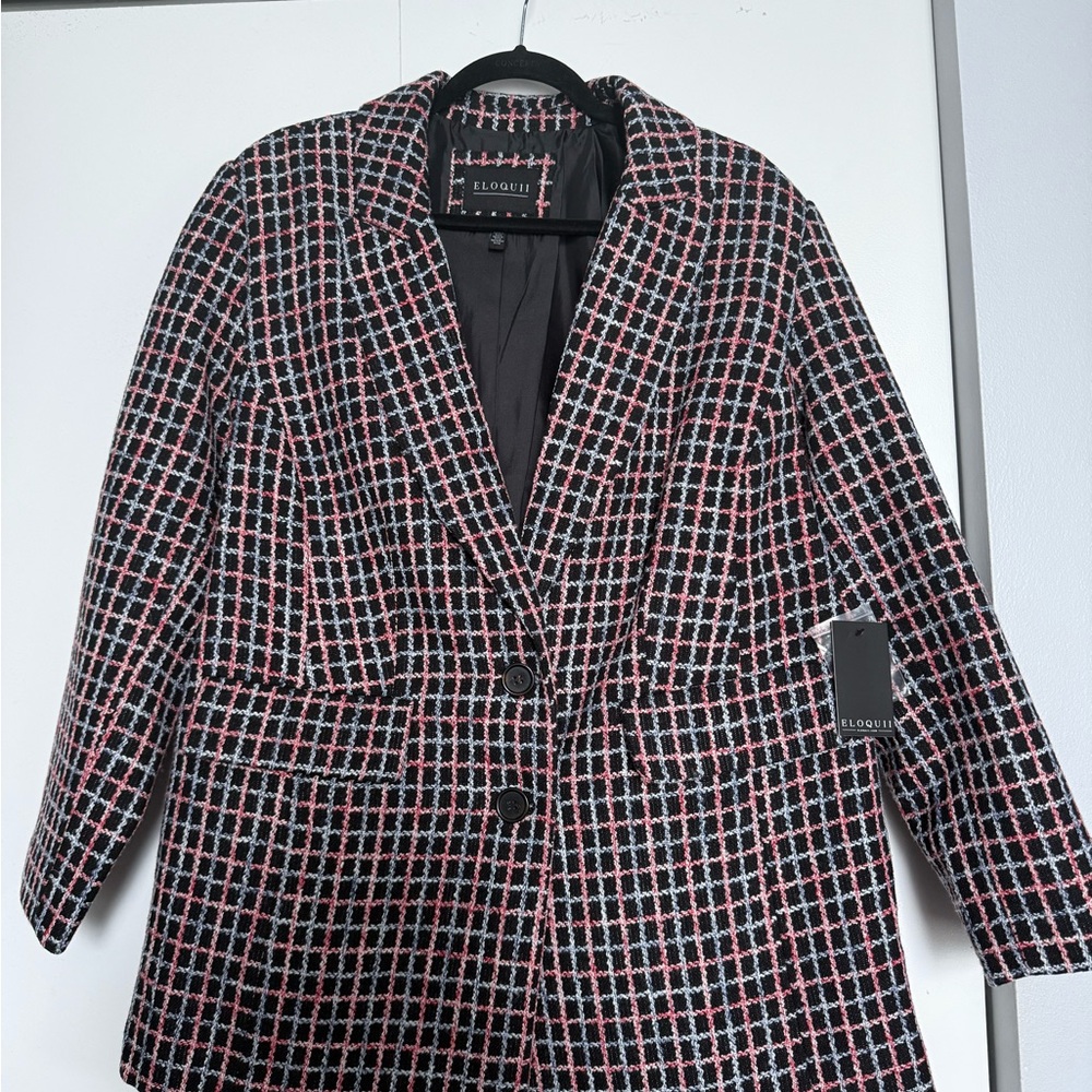 Eloquii Black Red and Blue Plaid Blazer